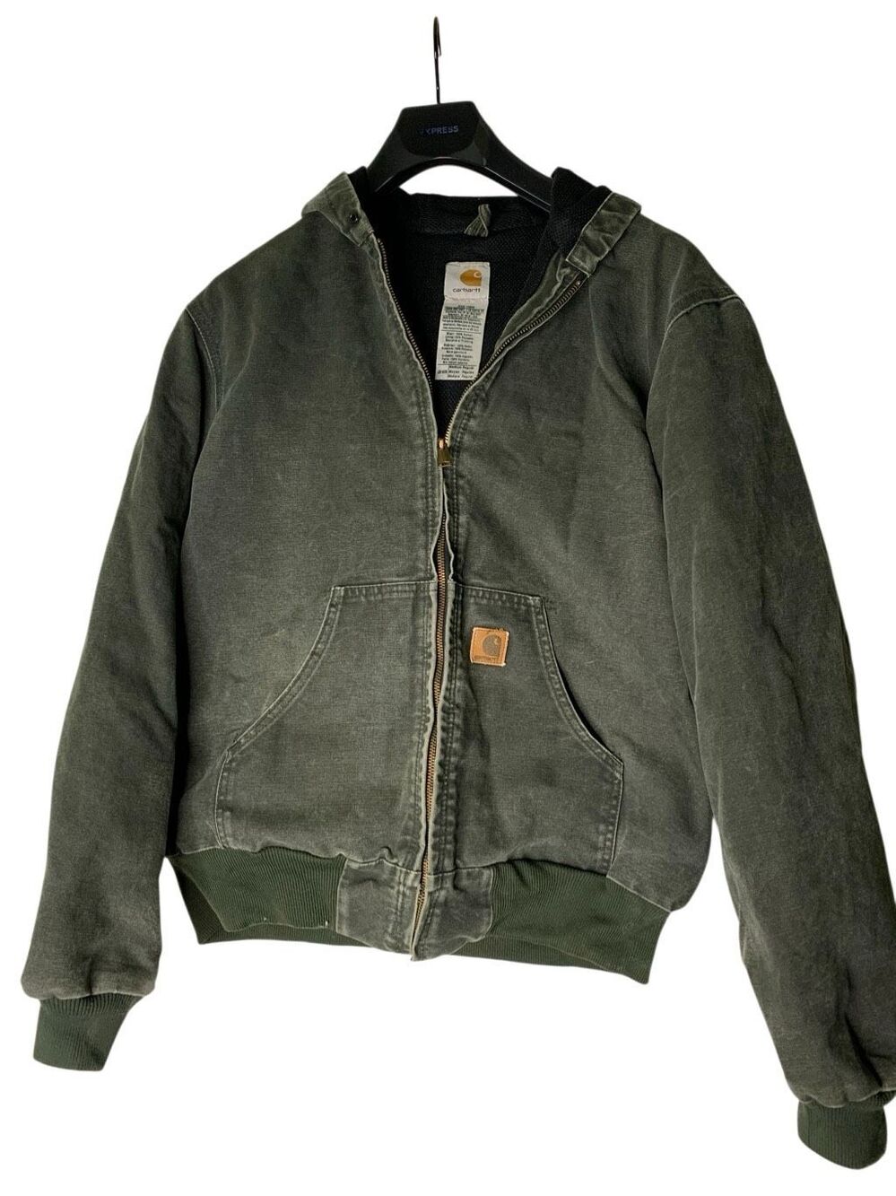 Carhartt J130 MOS distressed hooded jacket moss green size medium
